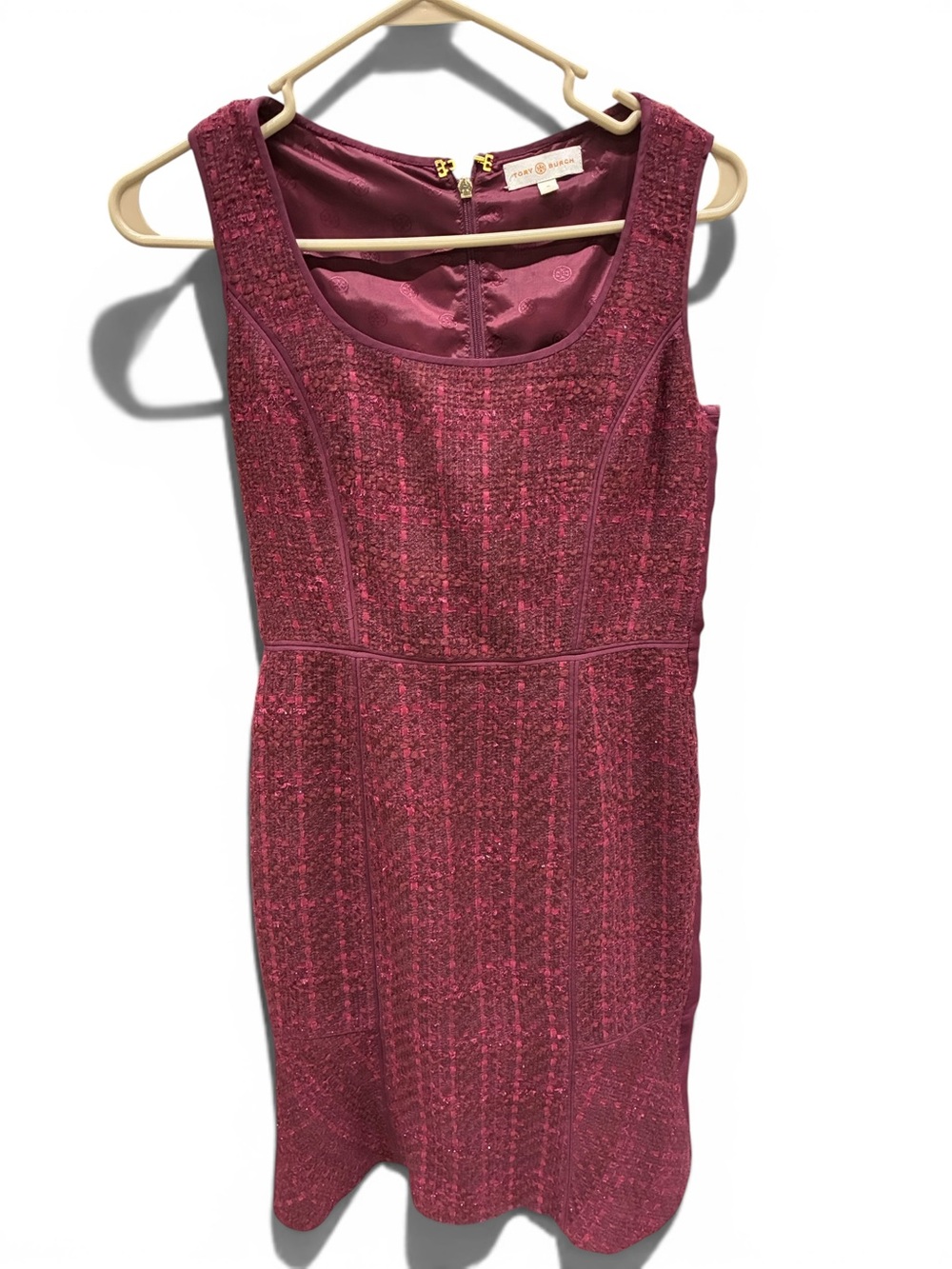 Tory Burch burgundy wool, lined, sleeveless dress. Sz 0.